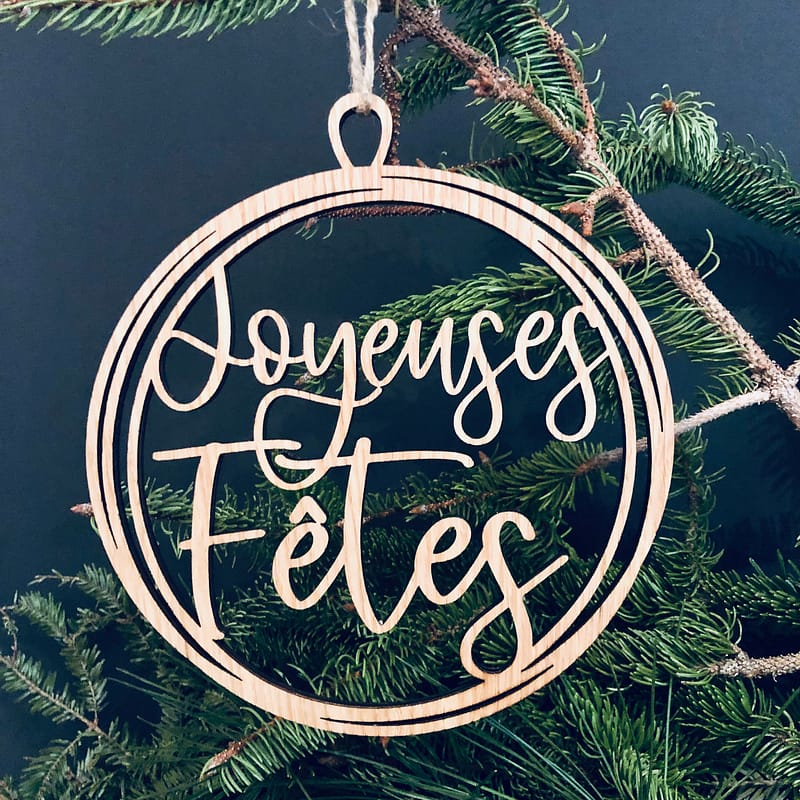 Boule de Noël en bois Joyeuses Fêtes