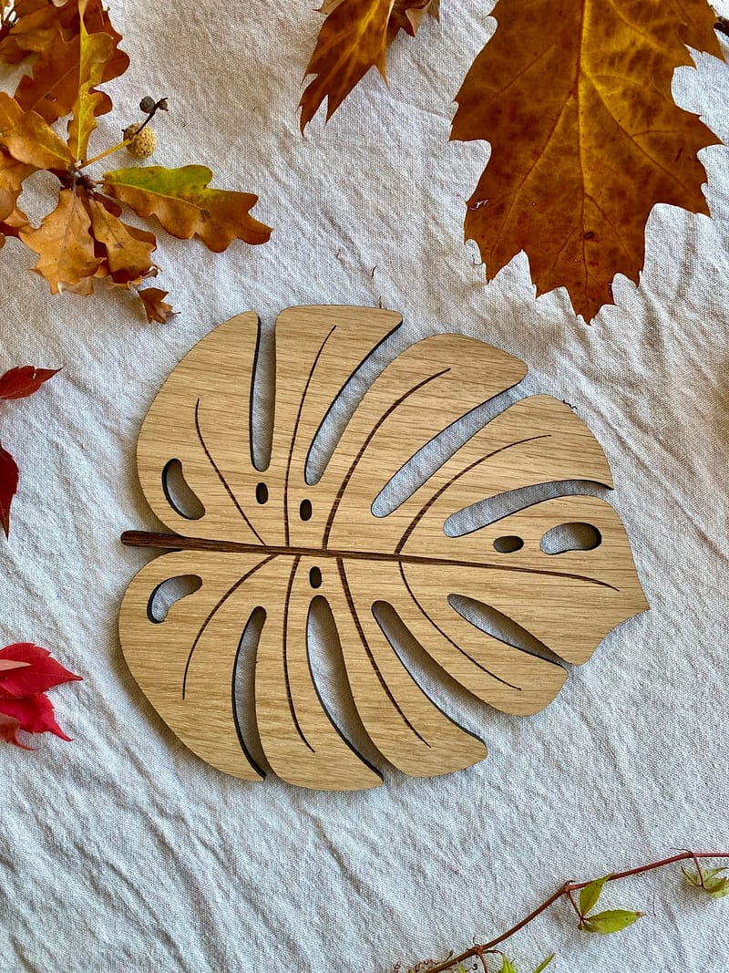wooden monstera leaf
