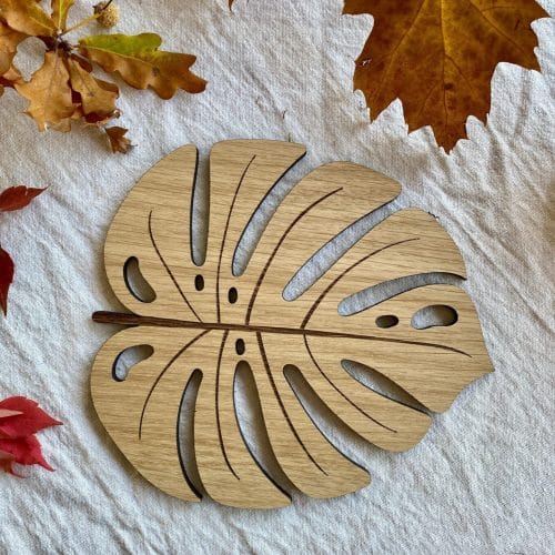 wooden monstera leaf
